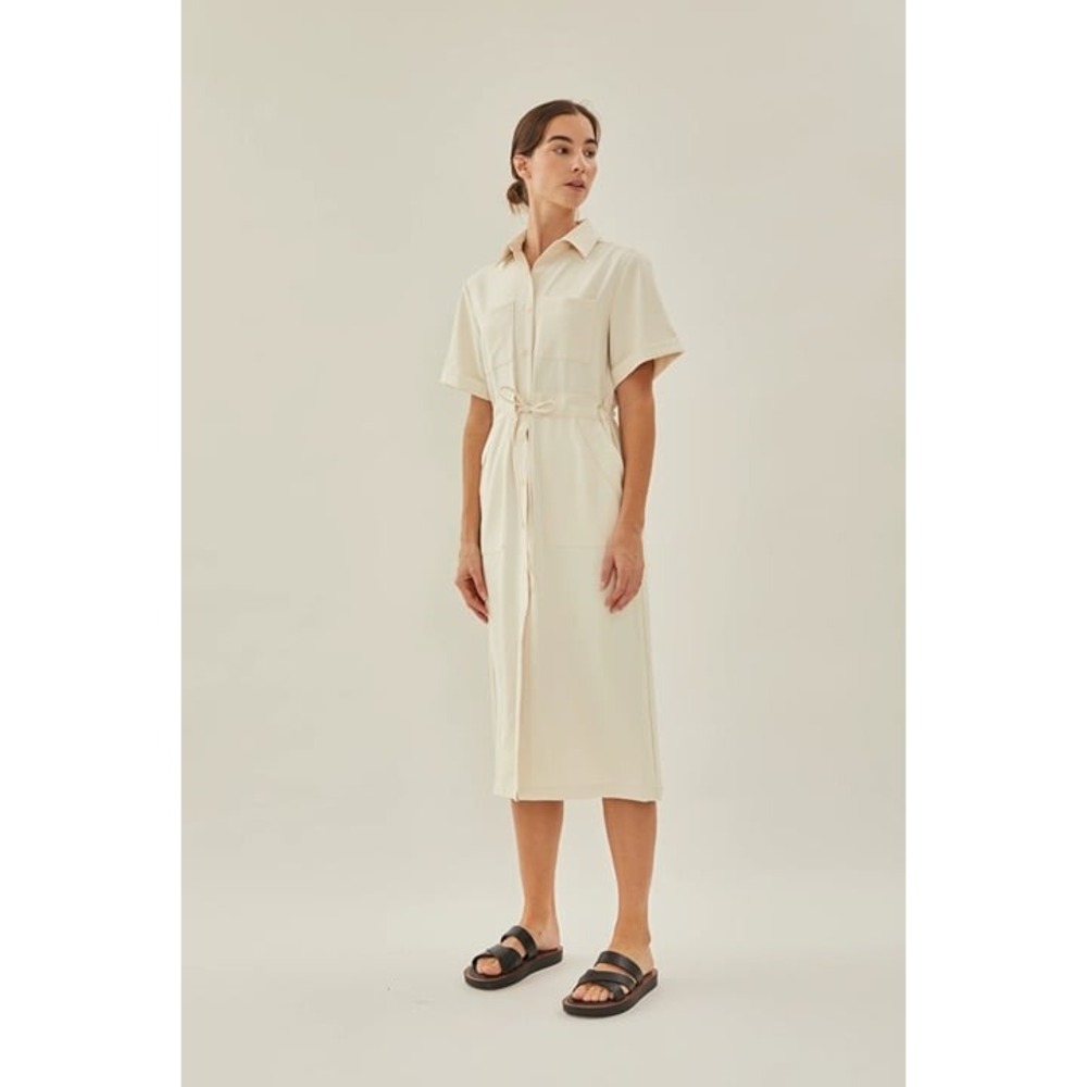 KLARRA STUDIOS NWOT BELTED BUTTON UP MIDI SHIRT DRESS IN IVORY Sz:Sm Ret$1 - Picture 5 of 8
